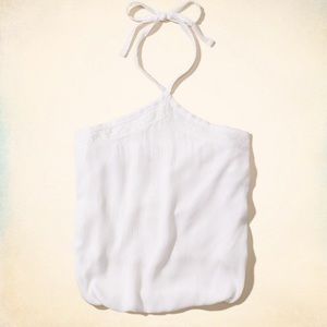 Hollister Halter High Tie Neck Top - White, Size S